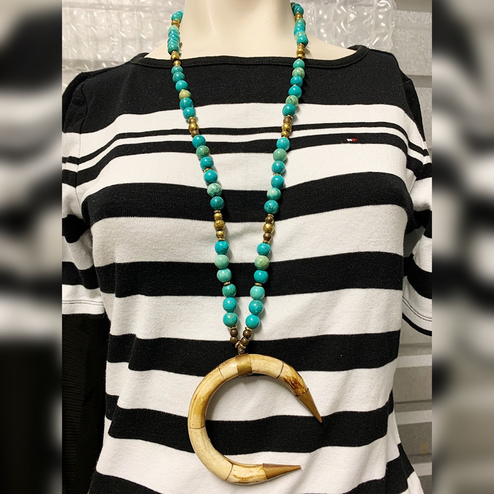 Vintage Navajo Turquoise Necklace w/ Copper & 14k Solid Gold Beads | 32” 10mm